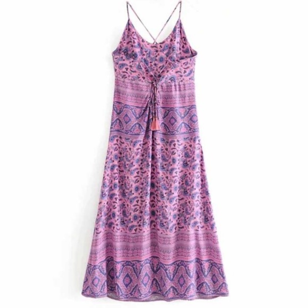 Boho chic Floral print Criss Cross Back Maxi dress - Picture 8 of 8